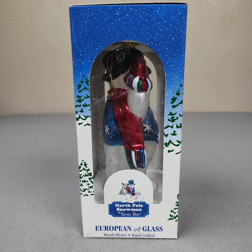 SANTAS BEST Jumbo Snowman Christmas Tree Ornament Mouth Blown Glass Hand Crafted